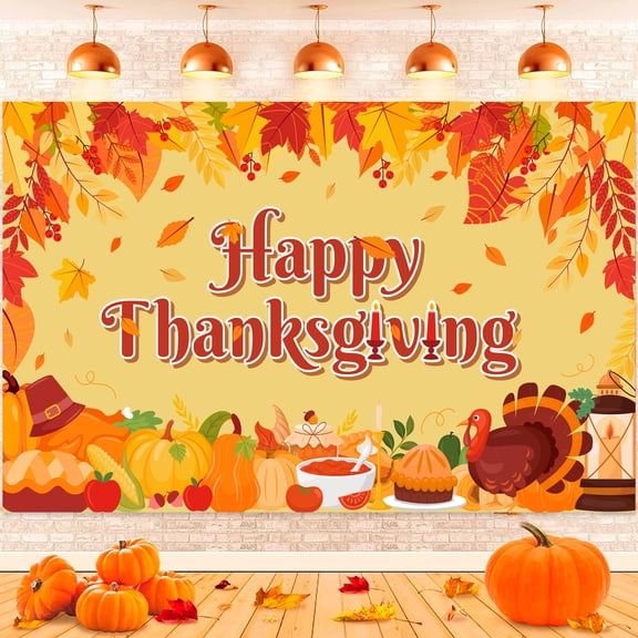 Happy Thanksgiving Backdrop, 70.8"x43.3" Thanksgiving Turkey Backdrop,Fall Pumpkin Turkey Background & Happy Friendsgiving Backdrop for Thanksgiving Party Decorations & Fall Photo Booth Props