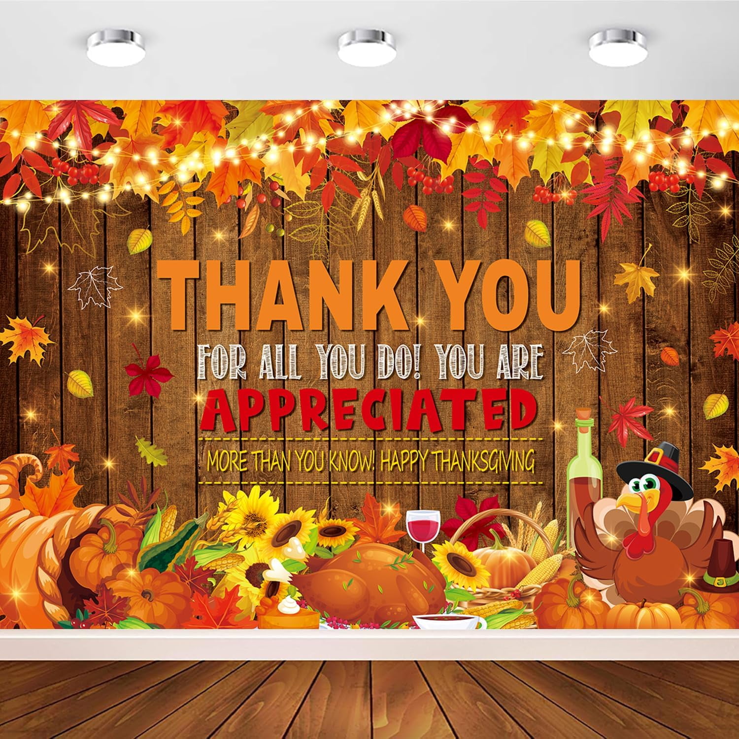 ZTHMOE 96x60 Inch Happy Thanksgiving Photography Backdrop | Fall Pumpkin Turkey Wooden Theme For Friendsgiving & Family Parties