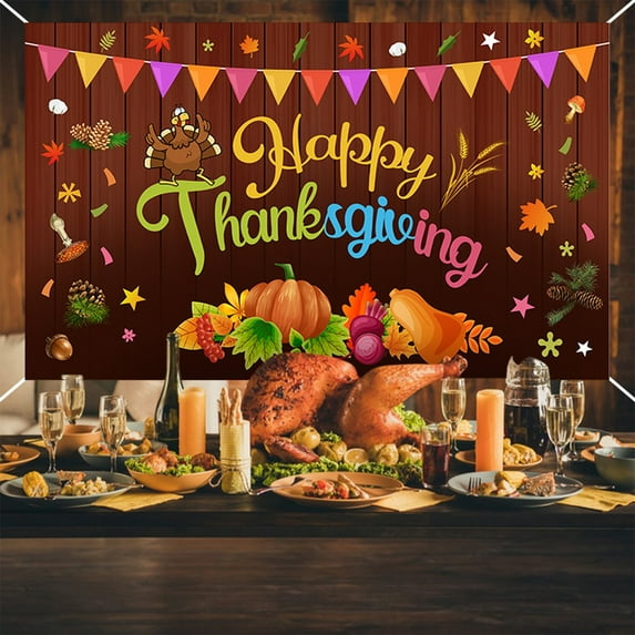 Happy Thanksgiving Backdrop Sign Autumn Maple Leaves Pumpkin Turkey Photography Background for Thanksgiving Day Party Decoration Fall Decorations Thanksgiving Background Decoration