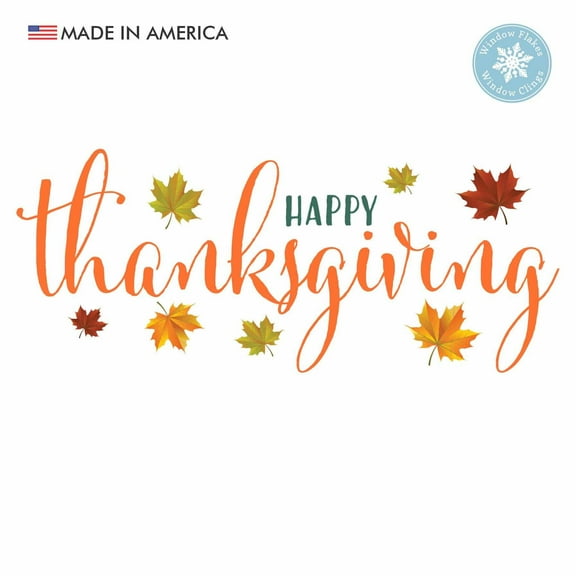 Fall Thanksgiving Banner Window Cling Decal. Double Sided Bright and Colorful Vinyl Thanksgiving Decorations. Made in America.