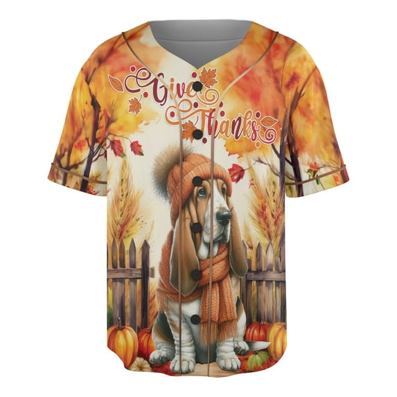 Happy Thanksgiving Basset Hound Give Thanks Fall Beanie Scarf Welcome All Over Print 3D Baseball Shirt Bassets Dog Breed Lovers Gifts Idea Softball Sport - 00020
