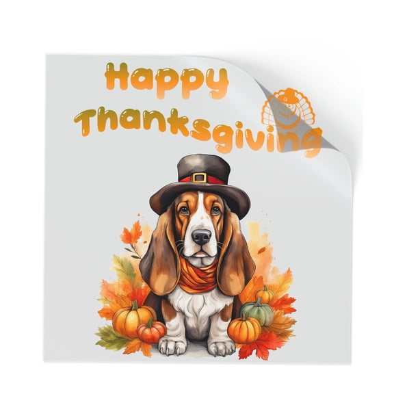 Happy Thanksgiving Basset Hound Welcome Thankful Fall Autumn Pumpkin Cutout Transfer Sticker Bassets Dog Breed Lovers Gifts Idea Transparent Decal Art Decor - 02021