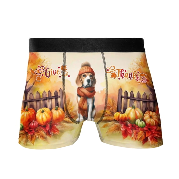 Happy Thanksgiving Beagle Give Thanks Fall Beanie Scarf Welcome All Over Print Boxer Briefs Underwear for Men Dad Beagles Dog Lover Gifts Idea - 00020