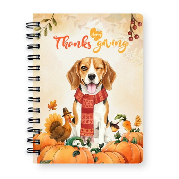 Happy Thanksgiving Beagle with Turkey Pumpkins Autumn Vibes Spiral Bound Journal Beagles Dog Lover Gifts Idea 5x7in Spiral Notebook - 12018