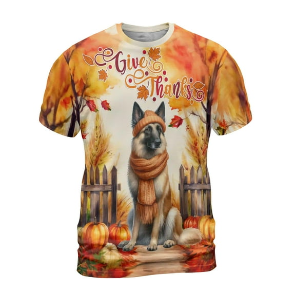 Happy Thanksgiving Belgian Malinois Give Thanks Fall Beanie Scarf Welcome All Over Print 3D Shirt Unisex Merch Sheepdog Dog Lover Gifts - 00020
