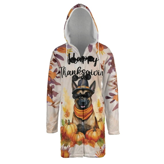 Happy Thanksgiving Belgian Malinois Welcome Thankful Fall Autumn Pumpkin All Over Print 3D Hooded Duffle Toggle Coat Sheepdog Dog Lover Gifts - 02021
