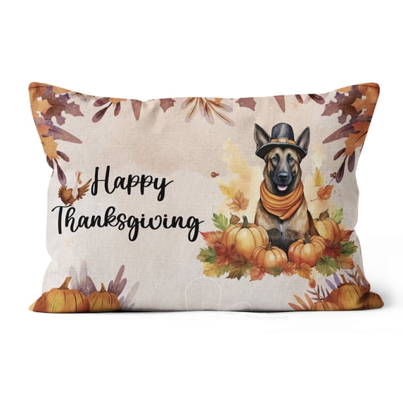Happy Thanksgiving Belgian Malinois Welcome Thankful Fall Autumn Pumpkin Pillow Cushion Double Sided Sheepdog Dog Lover Gifts Throw Pillow - 02021