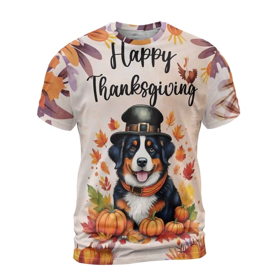 Happy Thanksgiving Bernese Mountain Dog Welcome Thankful Fall Autumn Pumpkin All Over Print 3D Shirt Unisex Merch Berner Lover Gifts - 02021