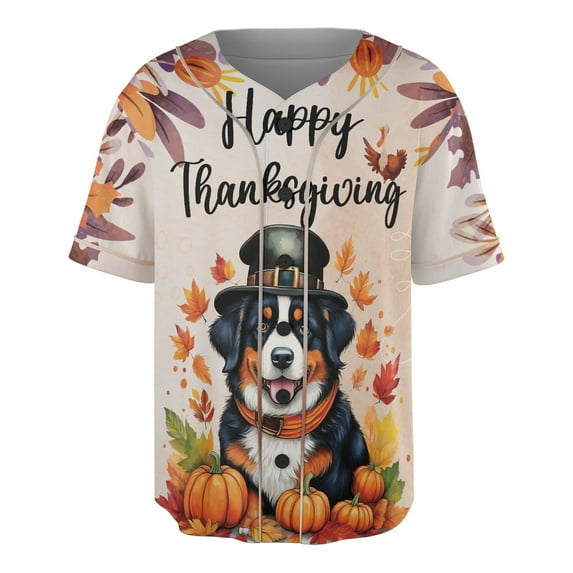 Happy Thanksgiving Bernese Mountain Dog Welcome Thankful Fall Autumn Pumpkin All Over Print 3D Baseball Shirt Berner Lover Gifts Softball Sport - 02021