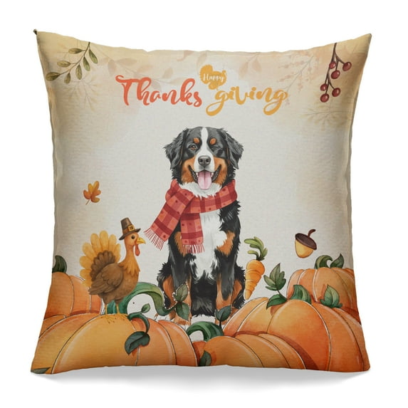Happy Thanksgiving Bernese Mountain Dog with Turkey Pumpkins Autumn Vibes Pillowcase Double Sided Berner Lover Gifts Pillow Case Covers - 12018