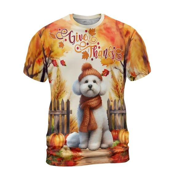 Happy Thanksgiving Bichon Frise Give Thanks Fall Beanie Scarf Welcome All Over Print 3D Shirt Unisex Merch Bichons Dog Lovers Gifts Idea - 00020