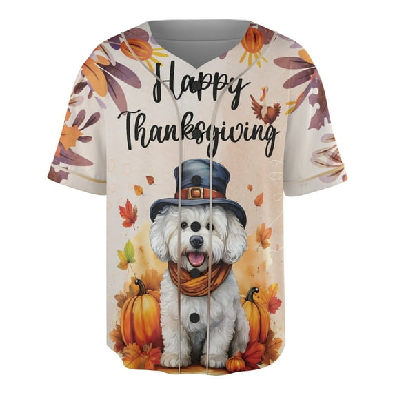 Happy Thanksgiving Bichon Frise Welcome Thankful Fall Autumn Pumpkin All Over Print 3D Baseball Shirt Bichons Dog Lovers Gifts Idea Softball Sport - 02021