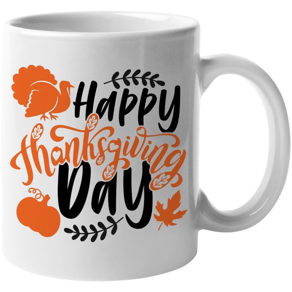 Happy Thanksgiving Black Orange Fantastic Fall Thanksgiving Season Gift Idea White Ceramic 11oz Coffee Mug