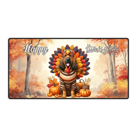 Happy Thanksgiving Bloodhound Turkey Costume Pumpkins Autumn Leaves Desk Mat Full Keyboard Mouse Pad Dog Lover Large Mousepad - 13014