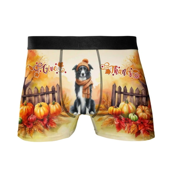 Happy Thanksgiving Border Collie Give Thanks Fall Beanie Scarf Welcome All Over Print Boxer Briefs Underwear for Men Dad Borders Dog Lovers Gifts Idea - 00020