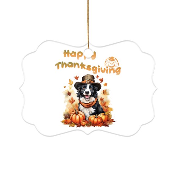 Happy Thanksgiving Border Collie Welcome Thankful Fall Autumn Pumpkin Acrylic Benelux Ornament Borders Dog Lovers Gifts Idea Home Tree Decor - 02021