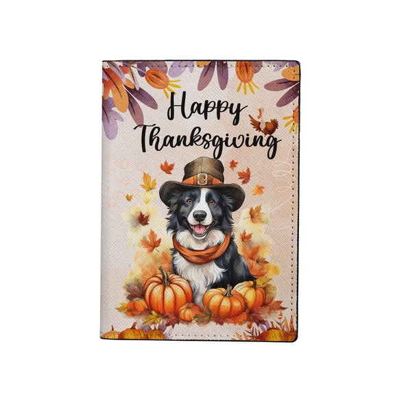 Happy Thanksgiving Border Collie Welcome Thankful Fall Autumn Pumpkin Travel Passport Wallet Borders Dog Lovers Gifts Idea PU Leather Passport Holder Cover - 02021