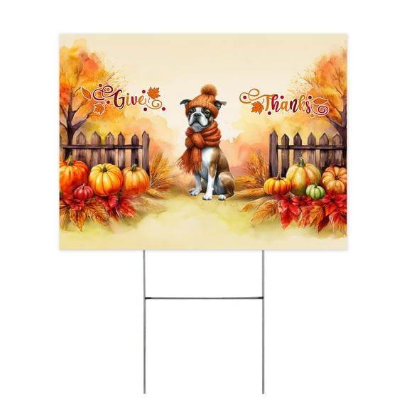 Happy Thanksgiving Boston Terrier Give Thanks Fall Beanie Scarf Welcome Yard Sign Gentleman Dog Lover Gifts Outdoor Home Lawn Garden Porch Decor - 00020