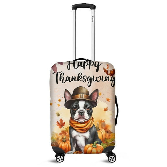 Happy Thanksgiving Boston Terrier Welcome Thankful Fall Autumn Pumpkin Travel Luggage Cover Gentleman Dog Lover Gifts Suitcase Dust Protective Decor - 02021