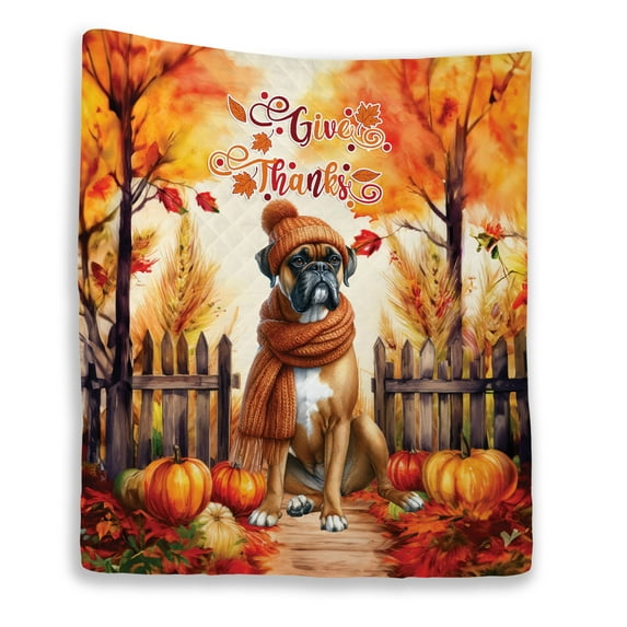 Happy Thanksgiving Boxer Give Thanks Fall Beanie Scarf Welcome Quilt Blanket Boxers Dog Lover Gifts Idea Cozy Comforter Throw Blanket - 00020
