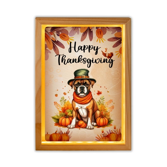 Happy Thanksgiving Boxer Welcome Thankful Fall Autumn Pumpkin Acrylic Plaque with Wood Photo Frame Box Boxers Dog Lover Gifts Idea Light Box - 02021