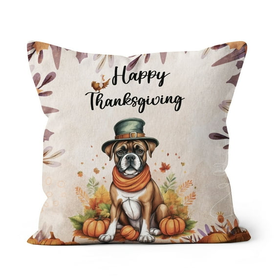 Happy Thanksgiving Boxer Welcome Thankful Fall Autumn Pumpkin Pillow Cushion Double Sided Boxers Dog Lover Gifts Idea Throw Pillow - 02021