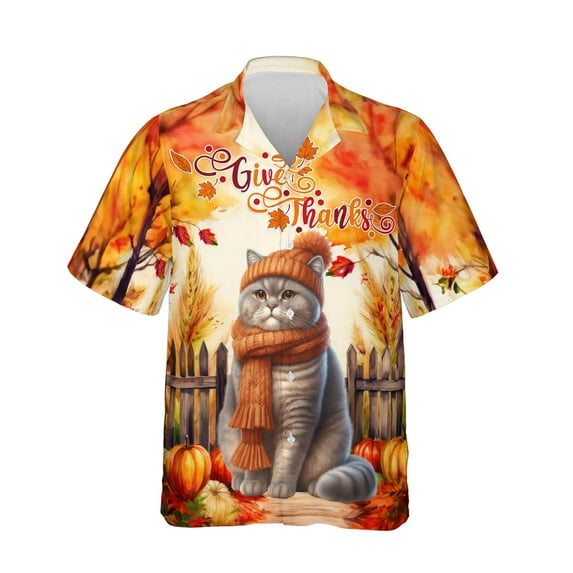 Happy Thanksgiving British Shorthair Give Thanks Fall Beanie Scarf Welcome Hawaiian Shirt Breathable Summer Unisex Merch Cat Lover Kitten Owner Gifts - 00020