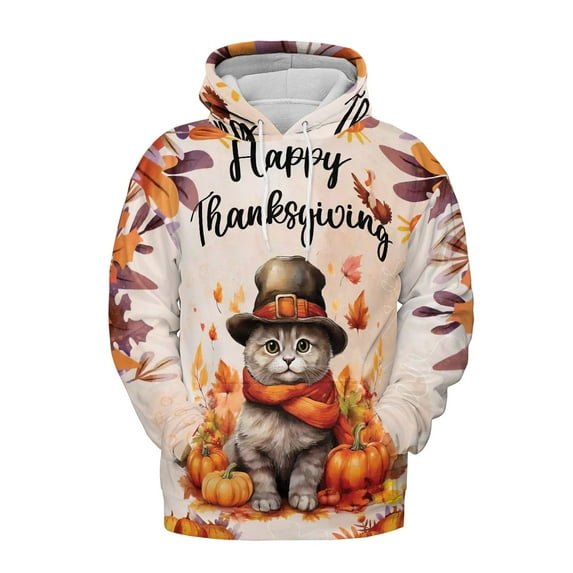 Happy Thanksgiving British Shorthair Welcome Thankful Fall Autumn Pumpkin All Over Print 3D Hoodie Unisex Merch Hoodies Cat Lover Kitten Owner Gifts - 02021
