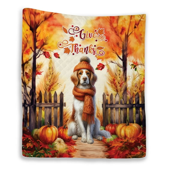 Happy Thanksgiving Brittany Spaniel Give Thanks Fall Beanie Scarf Welcome Quilt Blanket Brittany Dog Lover Gifts Idea Cozy Comforter Throw Blanket - 00020