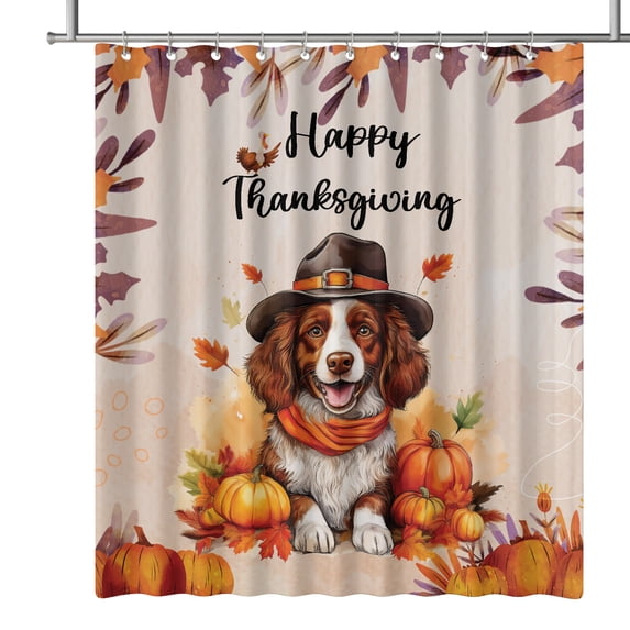Happy Thanksgiving Brittany Spaniel Welcome Thankful Fall Autumn Pumpkin Shower Curtain Brittany Dog Lover Gifts Idea Waterproof Bathroom Bathtub Curtain - 02021