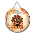 thumbnail image 1 of Happy Thanksgiving Brussels Griffon Turkey Costume Pumpkins Autumn Leaves Round Wood Sign Griff Dog Lover Hanging Wall Home Decor - 130144, 1 of 5