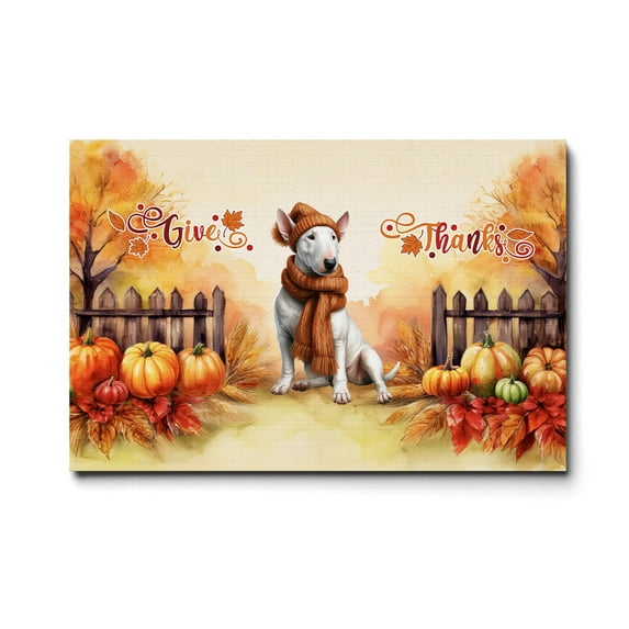 Happy Thanksgiving Bull Terrier Give Thanks Fall Beanie Scarf Welcome Horizontal Matte Canvas Poster Bully Dog Lovers Gifts Idea Wall Art Home Decor - 00020