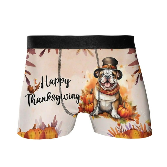 Happy Thanksgiving Bulldog Welcome Thankful Fall Autumn Pumpkin All Over Print Boxer Briefs Underwear for Men Dad Dog Lover Gifts Idea - 02021
