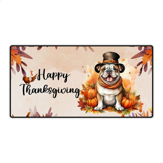 Happy Thanksgiving Bulldog Welcome Thankful Fall Autumn Pumpkin Desk Mat Full Keyboard Mouse Pad Dog Lover Gifts Idea Large Mousepad - 02021