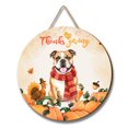 thumbnail image 1 of Happy Thanksgiving Bulldog with Turkey Pumpkins Autumn Vibes Round Wood Sign Dog Lover Gifts Idea Hanging Wall Home Decor - 12018, 1 of 5