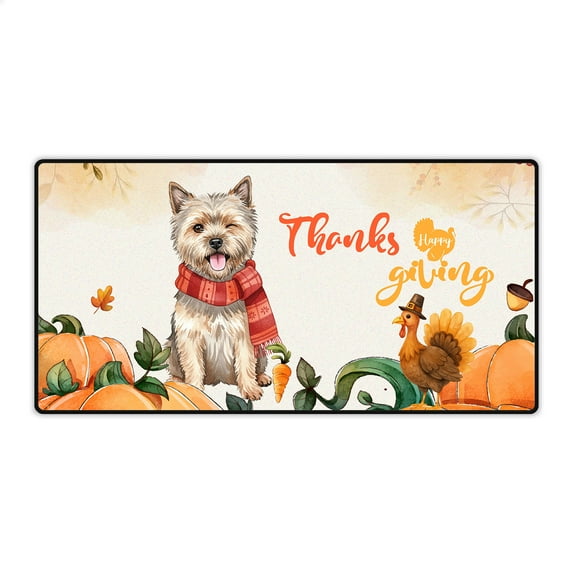 Happy Thanksgiving Cairn Terrier with Turkey Pumpkins Autumn Vibes Desk Mat Full Keyboard Mouse Pad Cairns Dog Lover Large Mousepad - 12018