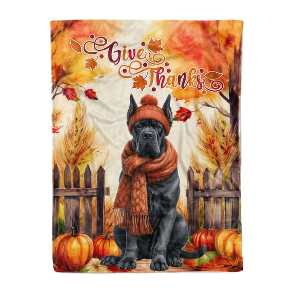 Happy Thanksgiving Cane Corso Give Thanks Fall Beanie Scarf Welcome Cozy Fleece Blanket Italian Mastiff Dog Lover Gifts Idea Warm Soft Throw Blanket - 00020