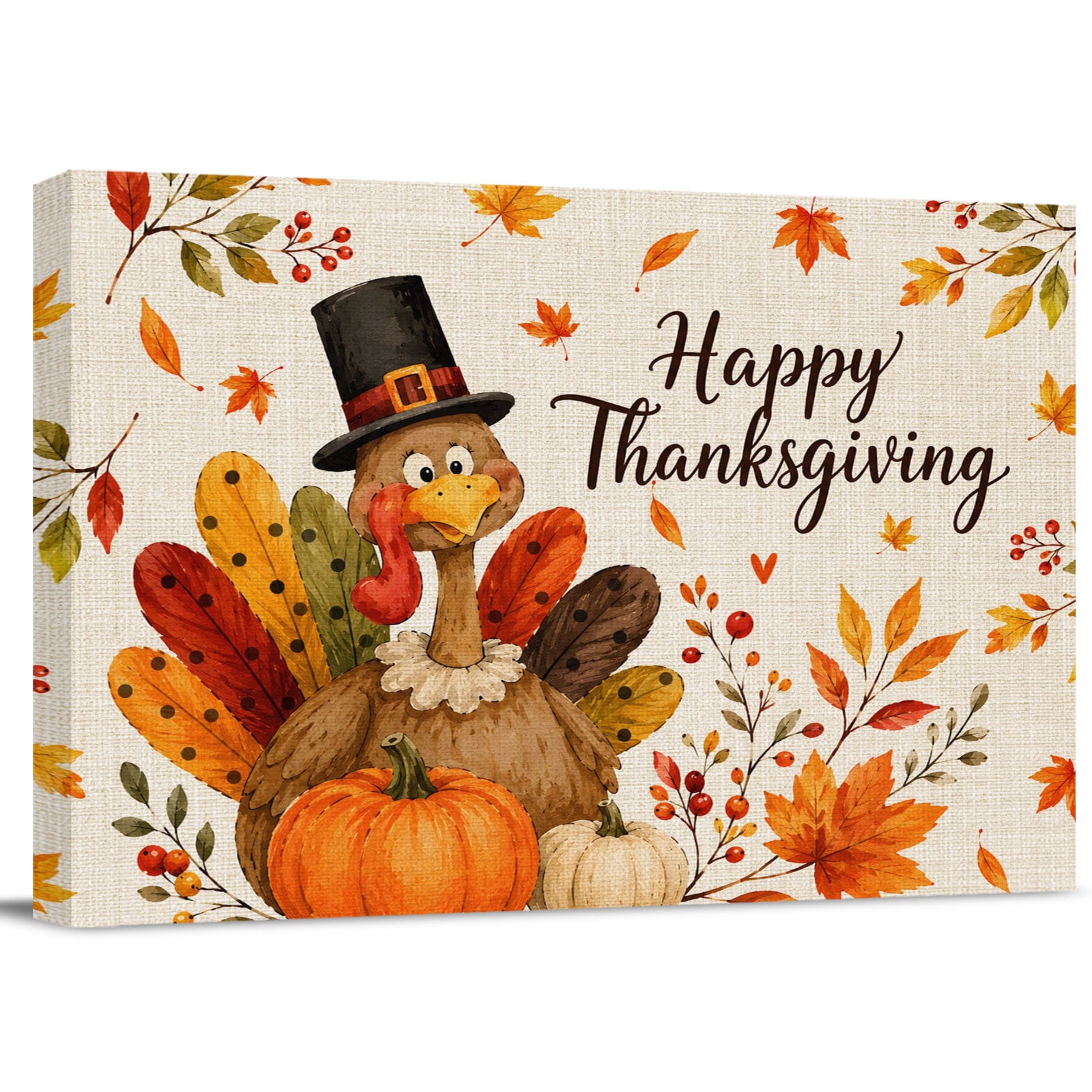 Happy Thanksgiving Canvas Print Wall Art, Fall Vintage Funny Turkey ...