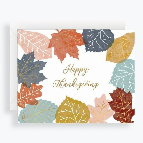 Happy Thanksgiving Card with Colorful Leaf Design  Elegant Fall Greeting  Blank Inside, Envelope Included  Perfect for Gratitude, Family, and Friends