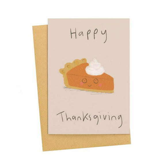 Happy Thanksgiving Card with Cute Pumpkin Pie Design – Adorable Greeting Card for Family & Friends – Blank Inside for Personal Messages – Includes Envelope
