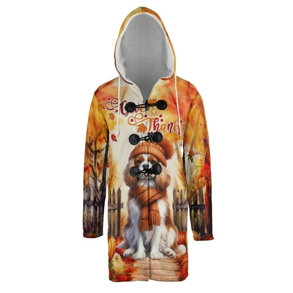 Happy Thanksgiving Cavalier King Charles Spaniel Give Thanks Fall Beanie Scarf Welcome All Over Print 3D Hooded Duffle Toggle Coat Dog Lover Gifts - 00020