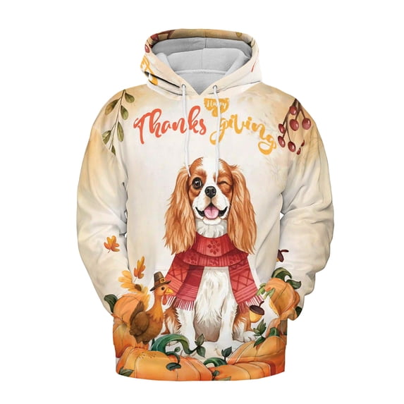Happy Thanksgiving Cavalier King Charles Spaniel with Turkey Pumpkins Autumn Vibes All Over Print 3D Hoodie Unisex Merch Hoodies Dog Lover Gifts - 12018