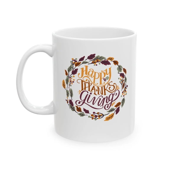 Happy Thanksgiving Ceramic Coffee Mug 11oz, Autumn Leaf Coffee Cup