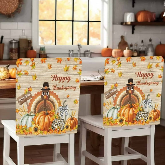 Happy Thanksgiving Chair Covers Set of 1 Turkey Maple Leaf Pumpkin Sunflower Chair Back Covers Stretch Removable Washable Slipcovers Protector for Dining Room Kitchen Party Decor