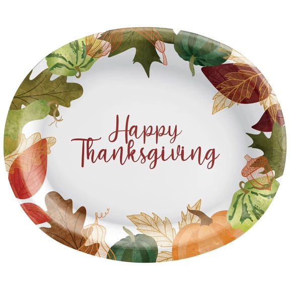 Happy Thanksgiving Changing Seasons 12-inch Oval Paper Plates 20 Per Pack