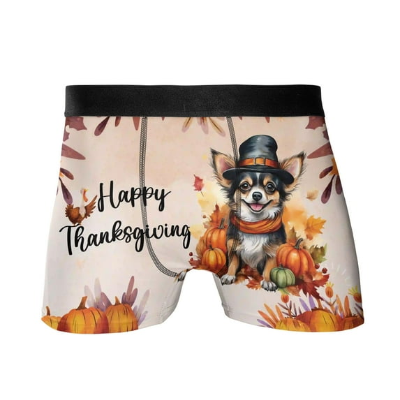 Happy Thanksgiving Chihuahua Welcome Thankful Fall Autumn Pumpkin All Over Print Boxer Briefs Underwear for Men Dad Dog Lover Gifts Idea - 02021
