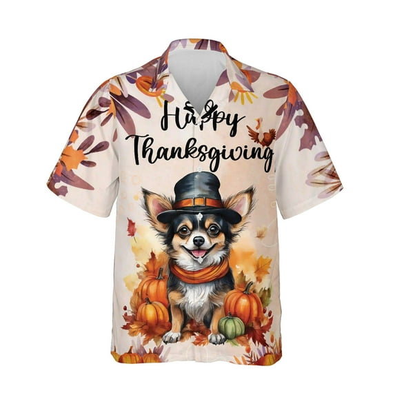 Happy Thanksgiving Chihuahua Welcome Thankful Fall Autumn Pumpkin Hawaiian Shirt Breathable Summer Unisex Merch Dog Lover Gifts Idea - 02021
