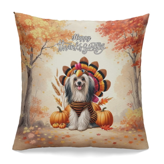 Happy Thanksgiving Chinese Crested Turkey Costume Pumpkins Autumn Leaves Pillowcase Double Sided Dog Lover Pillow Case Covers - 130144