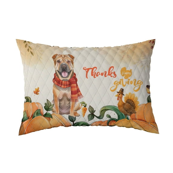 Happy Thanksgiving Chinese Shar-Pei with Turkey Pumpkins Autumn Vibes Quilt Pillowcase Dog Lover Throw Pillow Cover Bed Home Decor - 12018