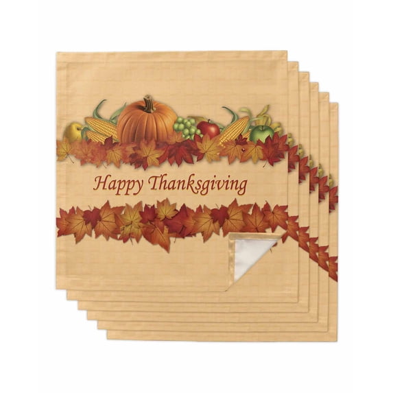 Happy Thanksgiving Cloth Napkins Set of 6 Reusable Dinner Napkins, Fall Pumpkins Maple Leaves Country Corn Cocktail Napkin Washable Table Napkins for Wedding/Holiday Party/Baby Shower 20"x20"